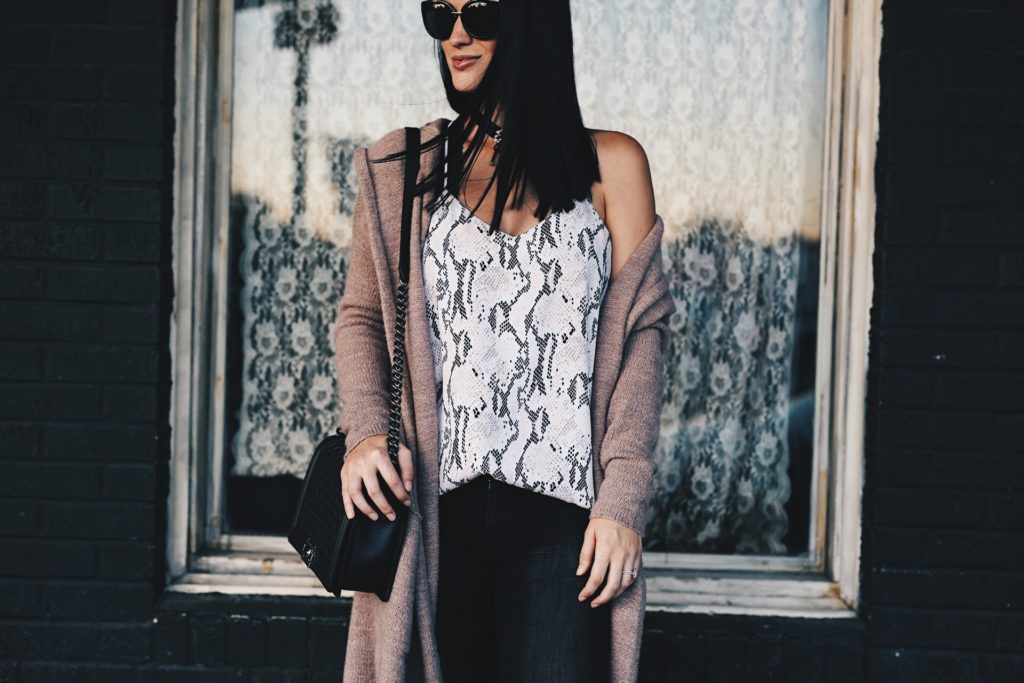 DTKAustin shows the 10 best booties under $100. If you're curious about how to layer a cami and cardigan for winter click for more info!