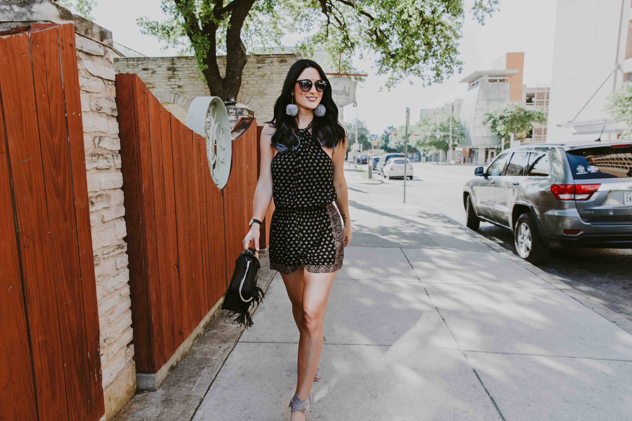DTKAustin shares her favorite detailed romper and shoes from Splendid plus a gorgeous black leather bag from Rebecca Minkoff. Click for more information and photos. | Black Summer Romper | how to style a romper | how to wear a romper | summer fashion tips | summer outfit ideas | summer style tips | what to wear for summer | warm weather fashion | fashion for summer | style tips for summer | outfit ideas for summer || Dressed to Kill