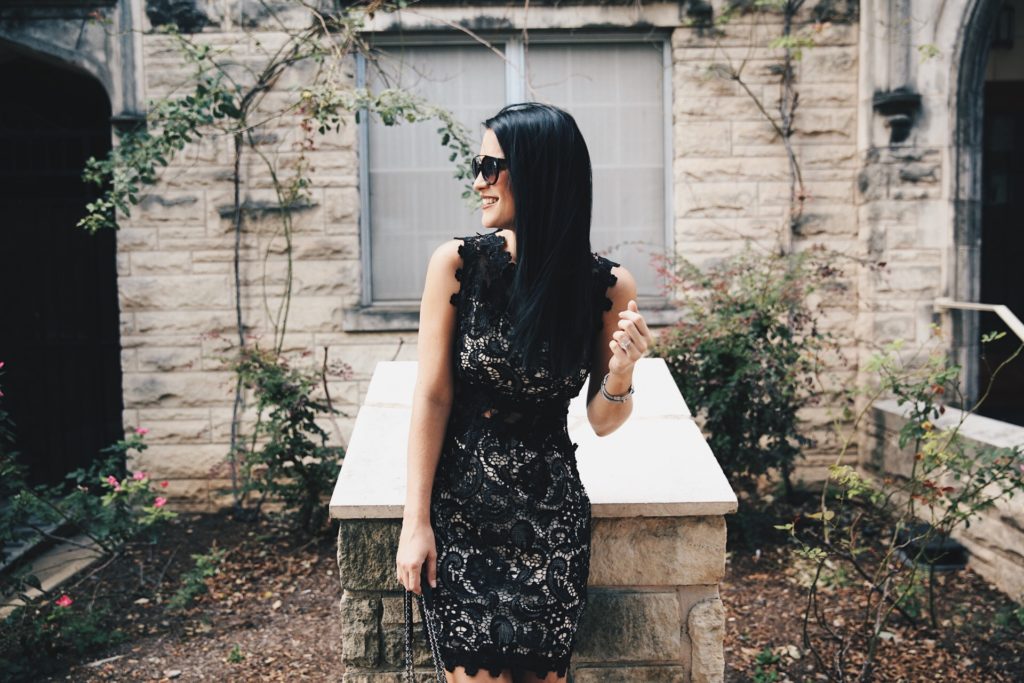 {Affordable Black Lace Mini Dress for Date Night}