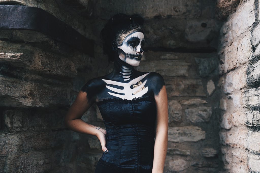 Austin Blogger DTKAustin shares her sexy skeleton costume with full face and body paint for Halloween.