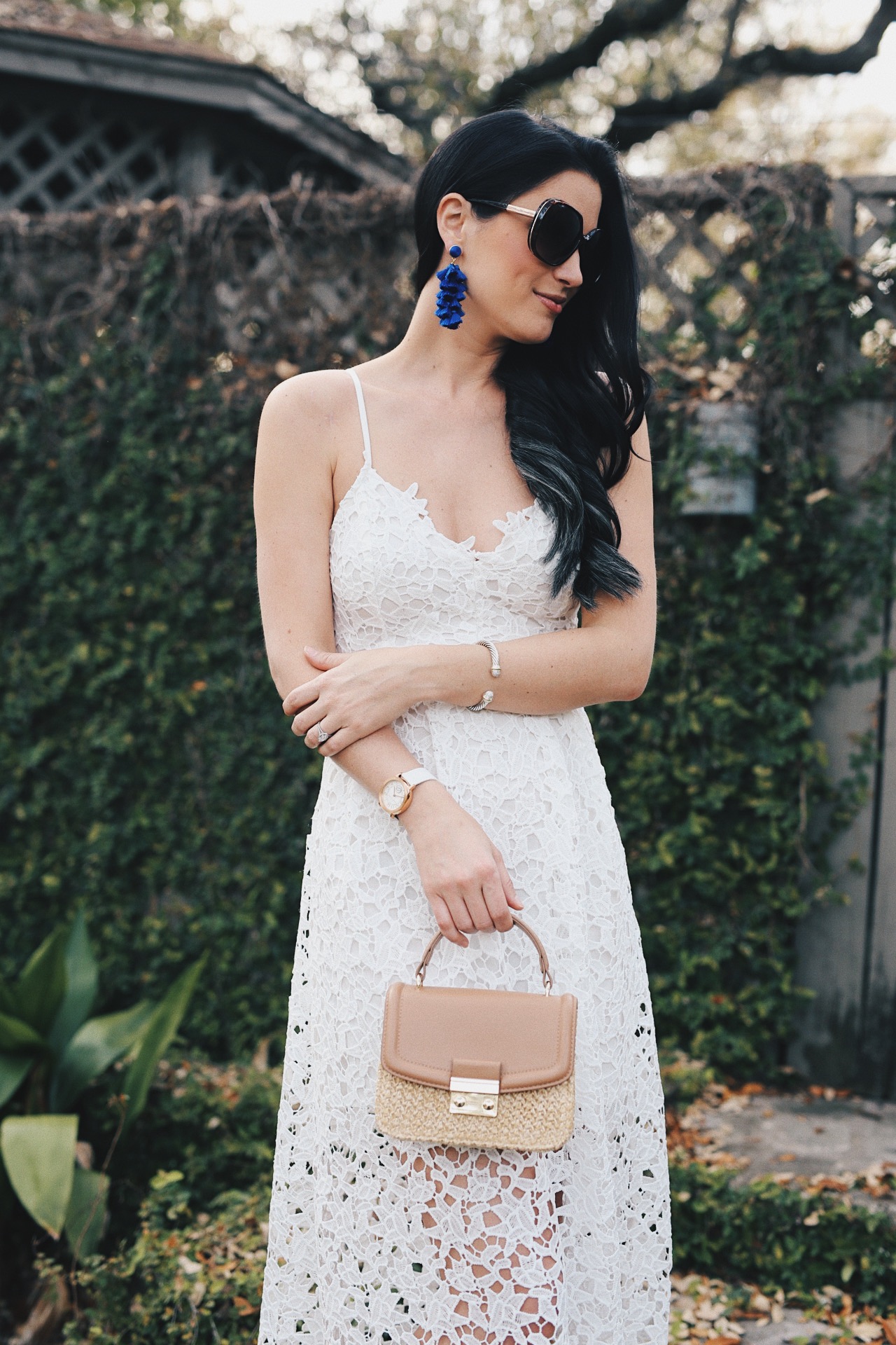 Cute Easter Dresses featured by top US fashion blog Dressed to Kill; Image of a woman wearing ASTR dress, Steve Madden shoes, H&M handbag, Marc Jacobs watch, Baublebar earrings, David Yurman bracelet and Nordstrom sunglasses.