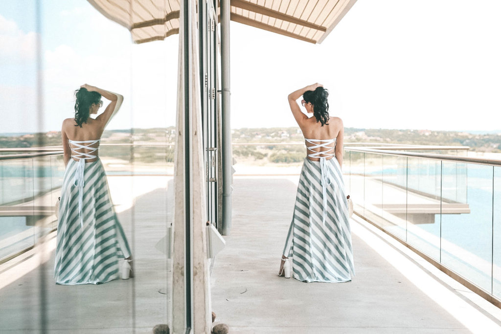 DTKAustin shares an affordable lace up, maxi dress perfect for summer. Dress is AKIRA, bag is Clare V, shoes Steve Madden. - {The Lace-Up Dress of Your Dreams} featured by popular Austin fashion blogger, Dressed to Kill