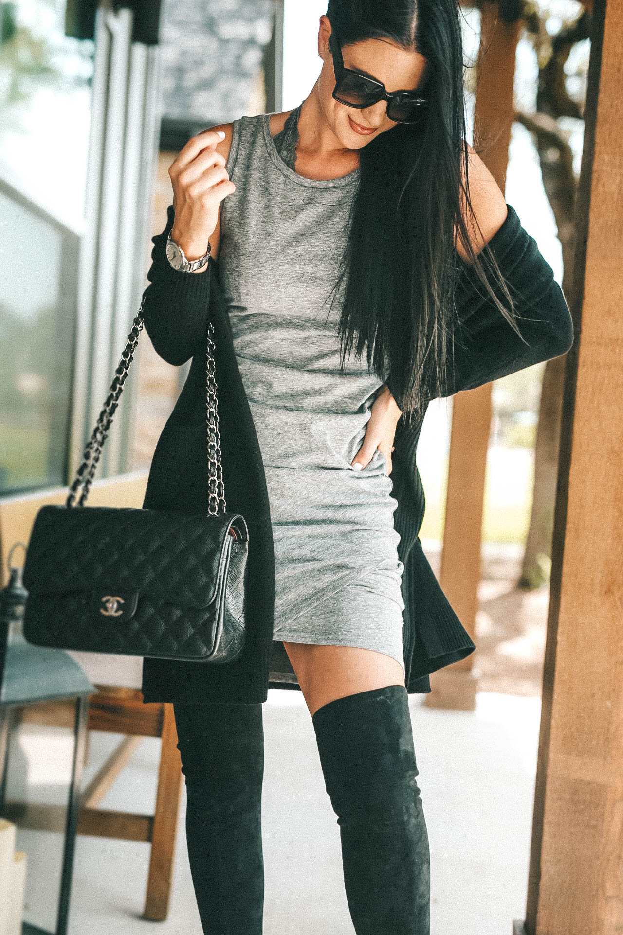 DTKAustin shares her must have cashmere from the NSALE Nordstrom Anniversary Sale. Starting with this Vince cashmere cardigan, Steve Madden OTK Over the Knee boots and Leith body-con dress. Must Have Cashmere Pieces | 2018 Nordstrom Anniversary Sale || Dressed to Kill #style #fashion #womensoutfit #cashmere #cashmeresweater #cashmerescarf #cashmerecardigan #dtkaustin - {Must Have Cashmere from the Nordstrom Anniversary Sale + Giveaway} featured by popular Austin fashion blogger Dressed to Kill