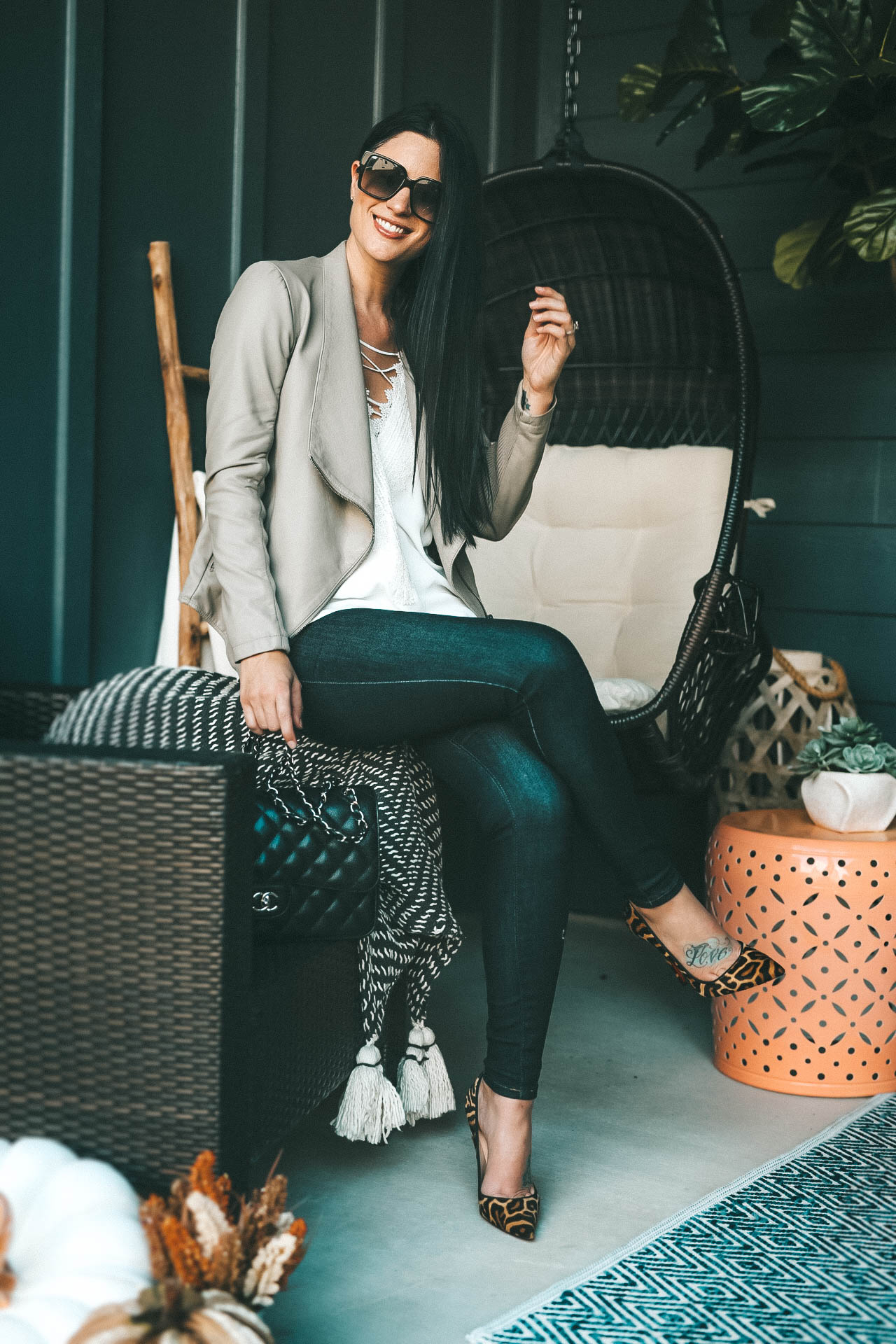 Nordstrom | Perfect transitional outfit into Fall on a budget | Chanel Black Caviar Jumbo Bag with Christian Louboutin Leopard Heels | WAYF Posie Strappy Camisole featured by popular Austin fashion blooger Dressed to Kill