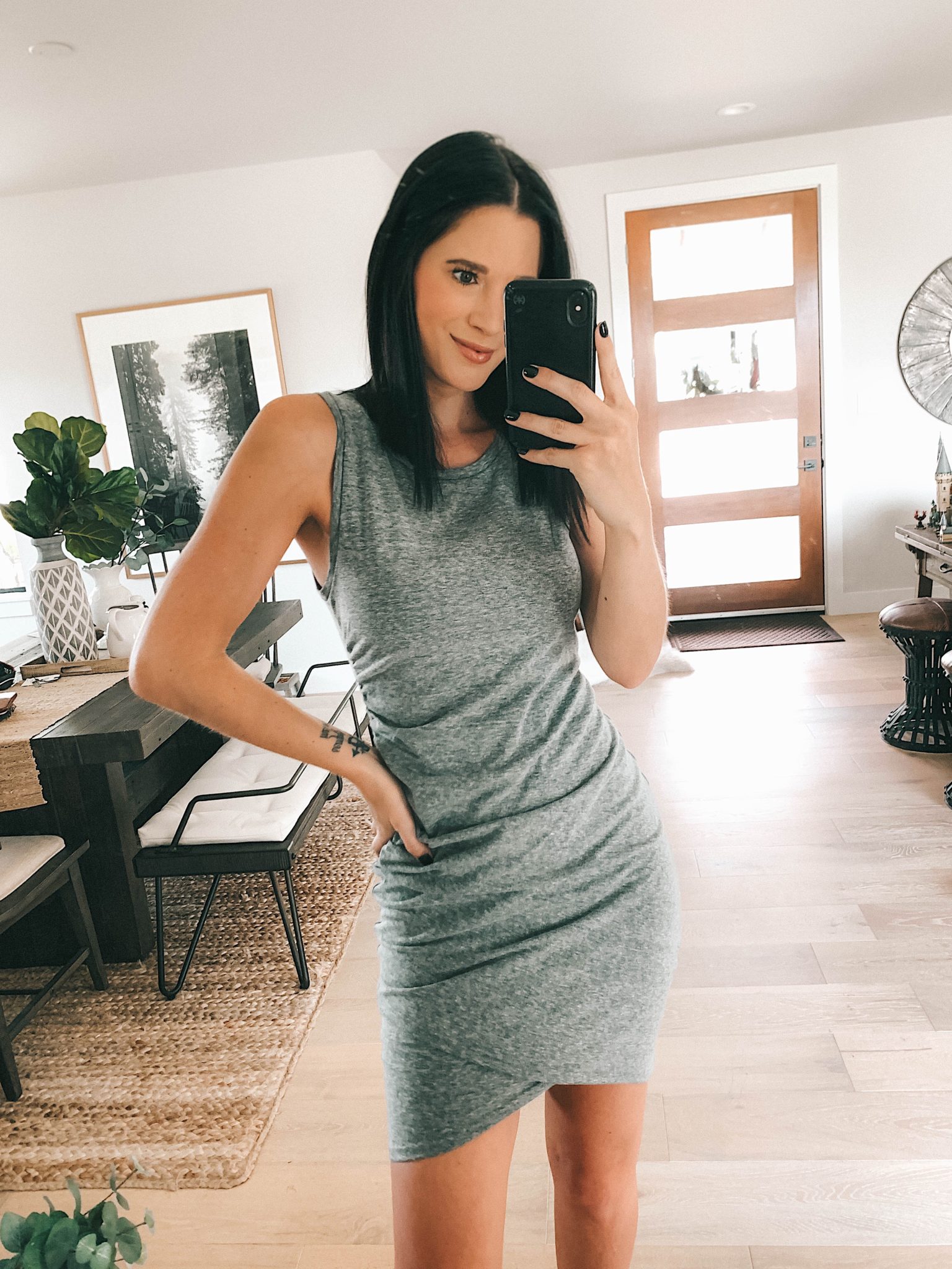 Sale Alert - Two Must Have Versatile Dresses for Summer by popular Austin fashion blog, Dressed to Kill: image of a woman wearing a dark grey Leith Ruched Body-Con Tank Dress