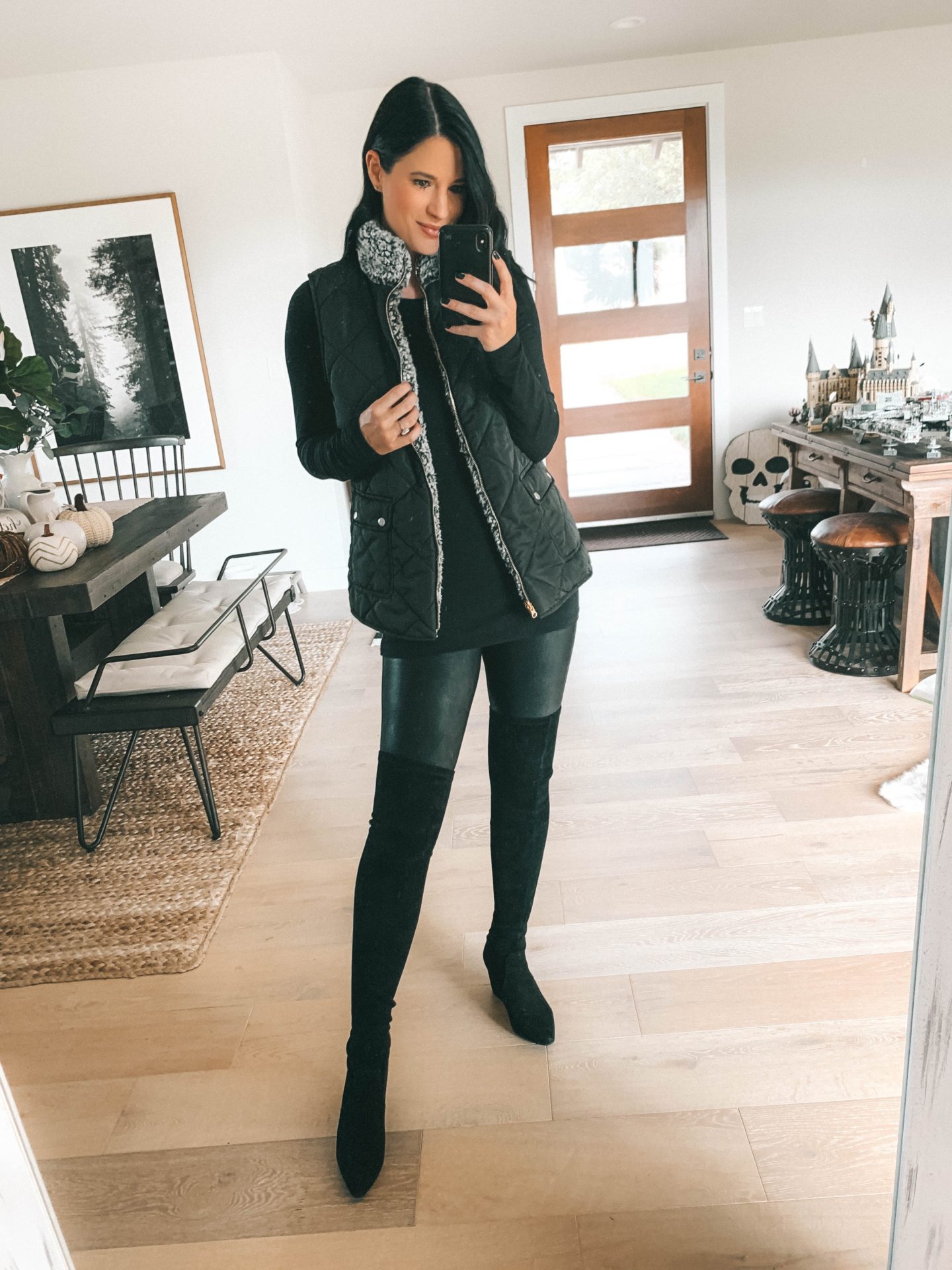 Must Have Staples From the Goodnight Macaroon Fall Collection by popular Austin fashion blog, Dressed to Kill: image of a woman wearing a Goodnight Macaroon 'IRAM' REVERSIBLE FLEECE VEST.