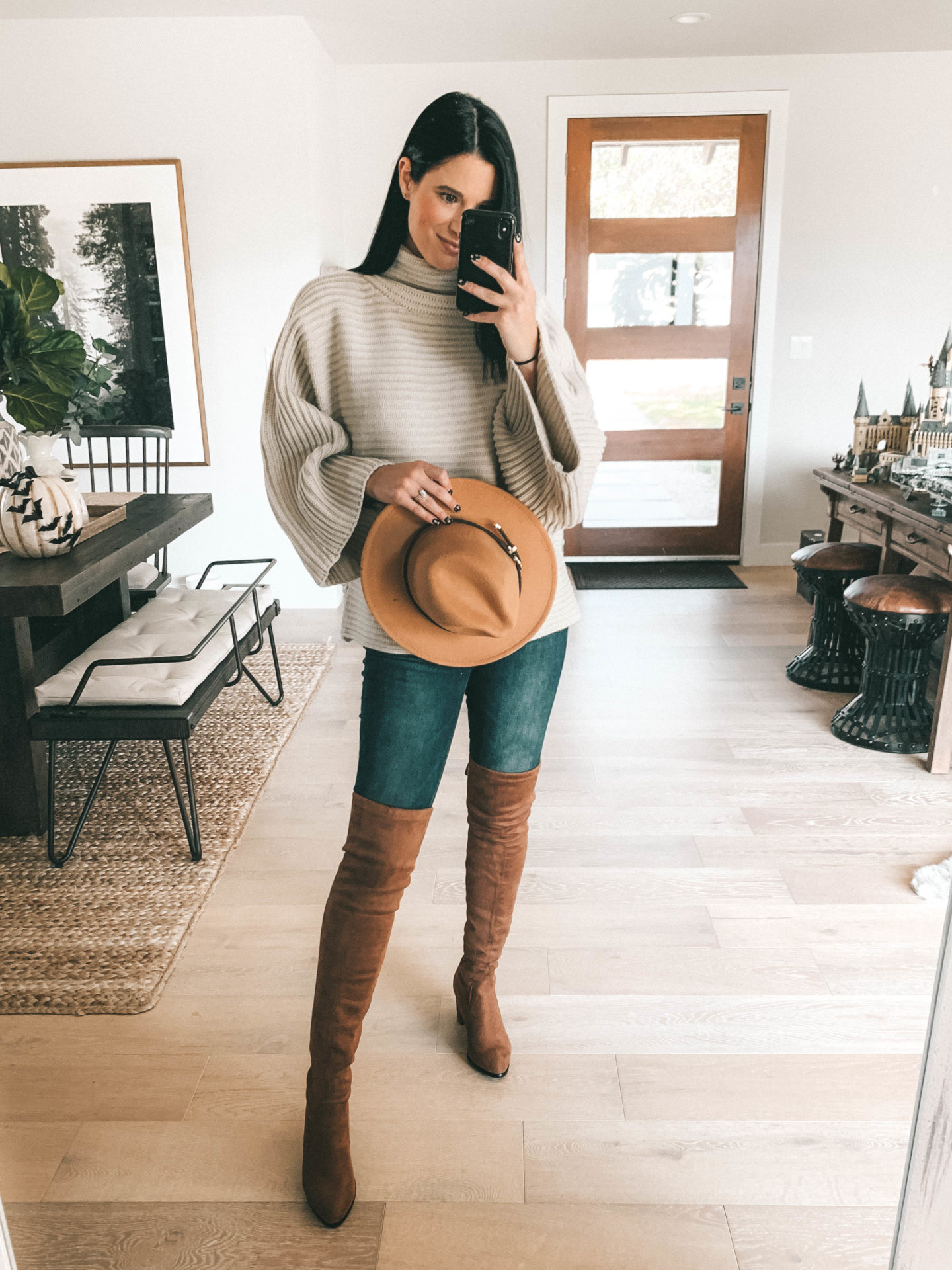 Must Have Staples From the Goodnight Macaroon Fall Collection by popular Austin fashion blog, Dressed to Kill: image of a woman wearing a Goodnight Macaroon 'FUJI' FUNNEL NECK KNITTED SWEATER.
