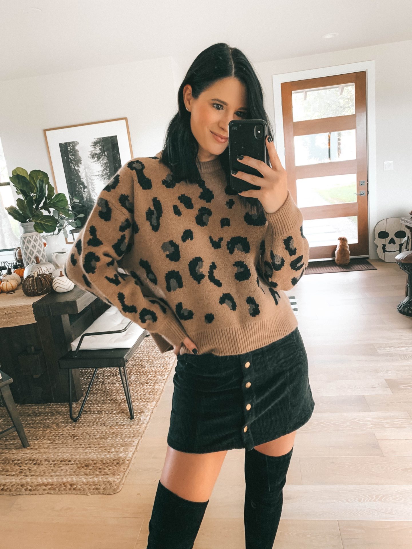 Must Have Staples From the Goodnight Macaroon Fall Collection by popular Austin fashion blog, Dressed to Kill: image of a woman wearing a Goodnight Macaroon 'RICHIE' LEOPARD PRINT SWEATER.