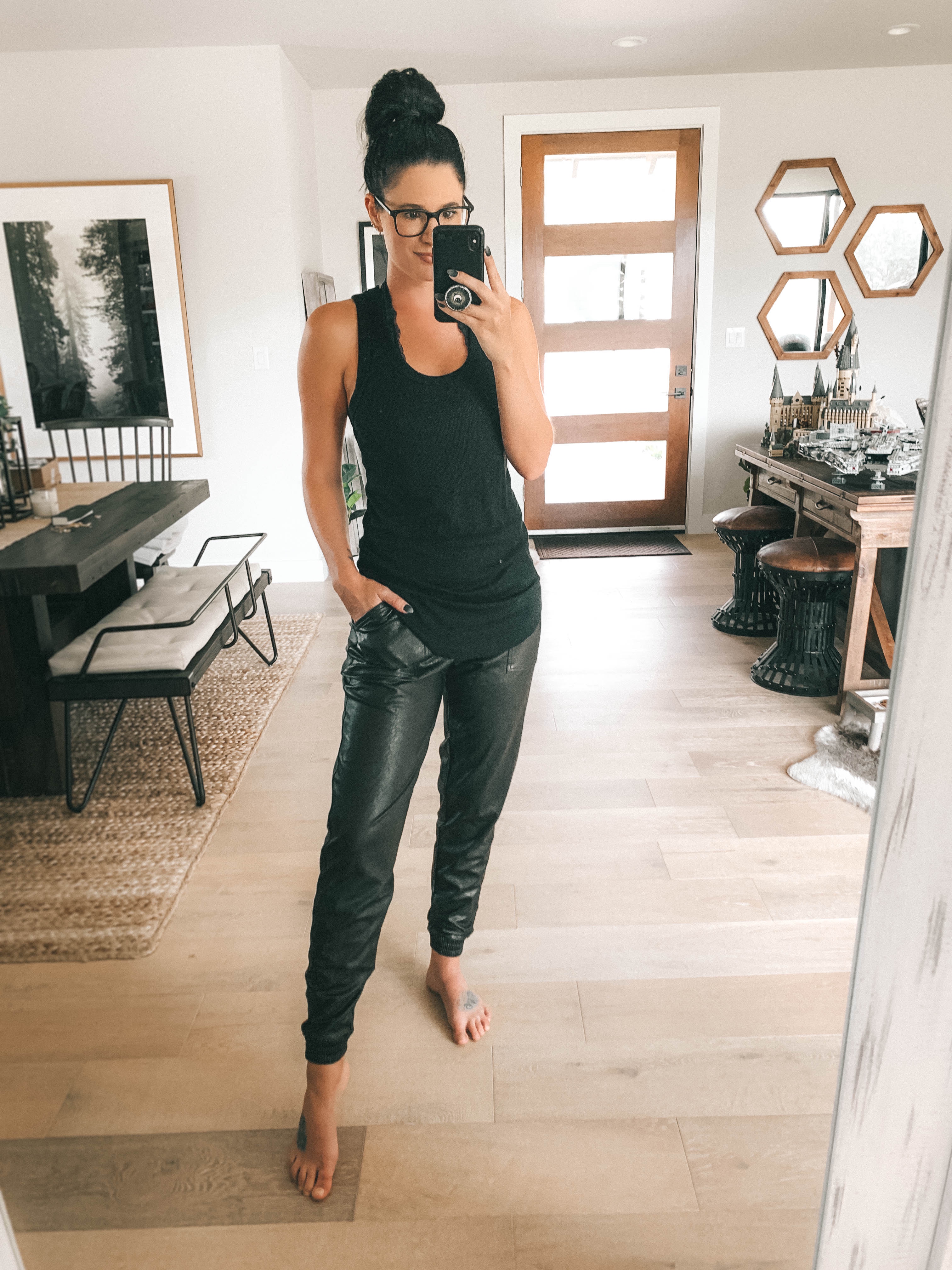 spanx faux leather joggers - Blushing Rose Style Blog